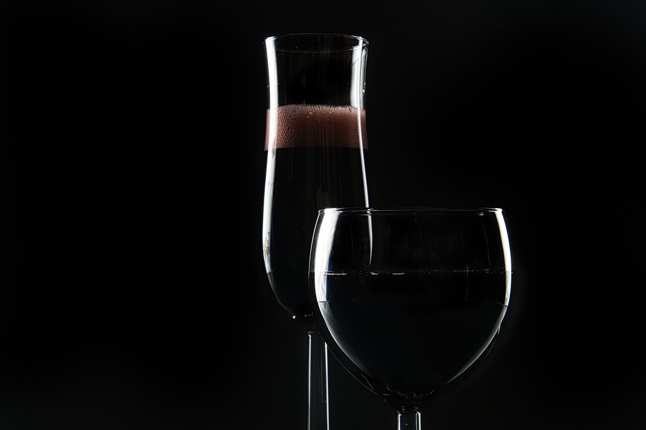 wine, drink, alcohol, glasses, glassware, stemware, black background, red wine, wine glass, light and shadow, dark, champagne glass, filled, wine, wine, wine, wine, wine, alcohol, black background, black background, black background, black background